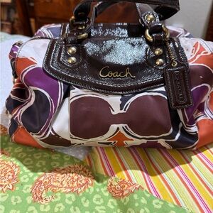 Coach Brown and Purple Patterned Satchel